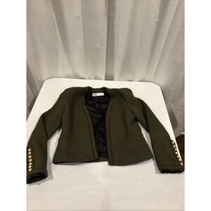 Zara  Women Size Small Olive Green Shoulder Pad Jacket Blazer W/ Gold Buttons